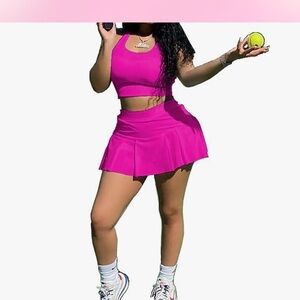 Women's Pink Tennis Skirt Set